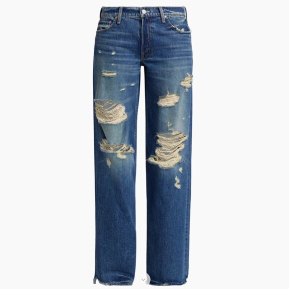 MOTHER Blue Distressed Wide Leg Jeans - Picture 1 of 16